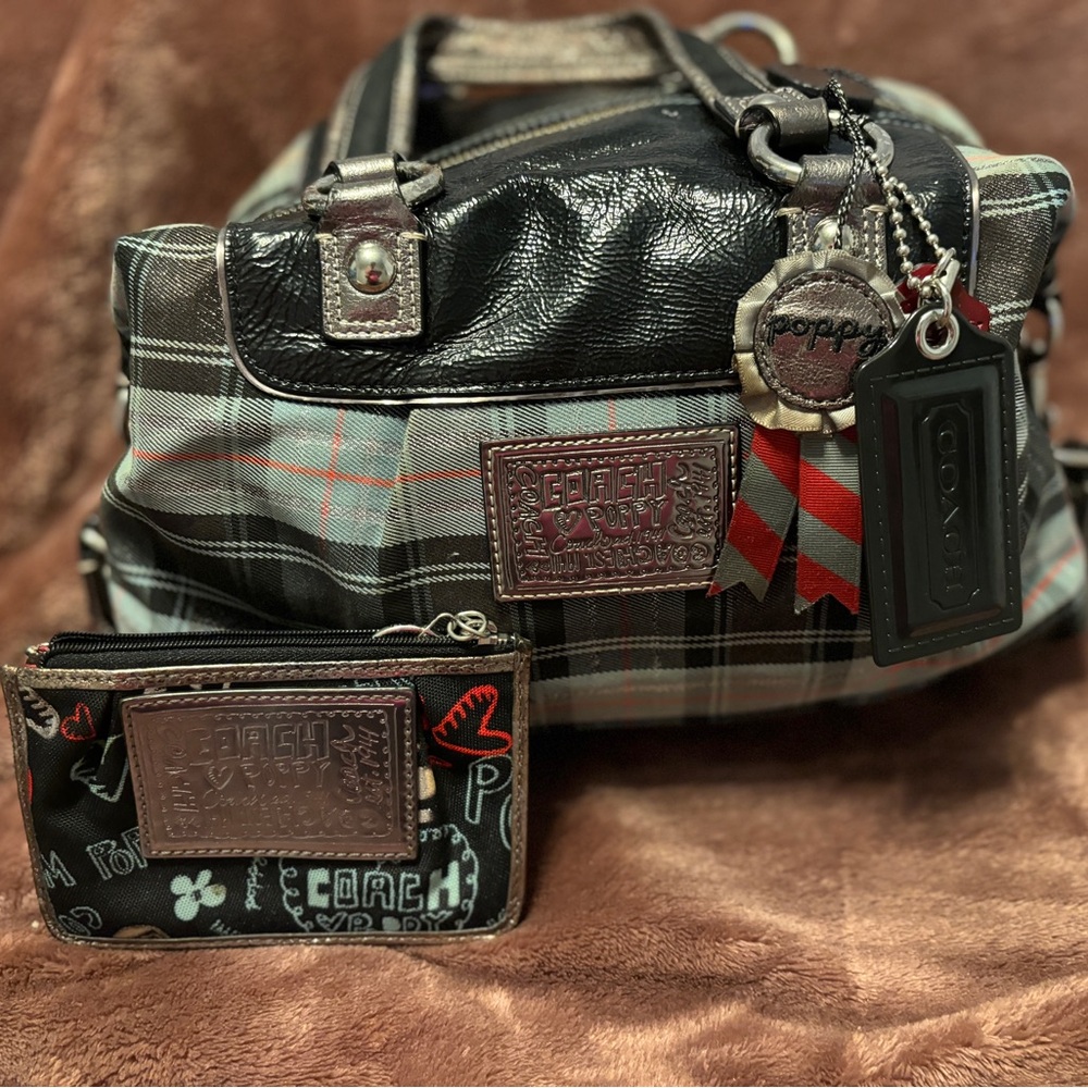 Coach poppy tartan small bag with small wallet